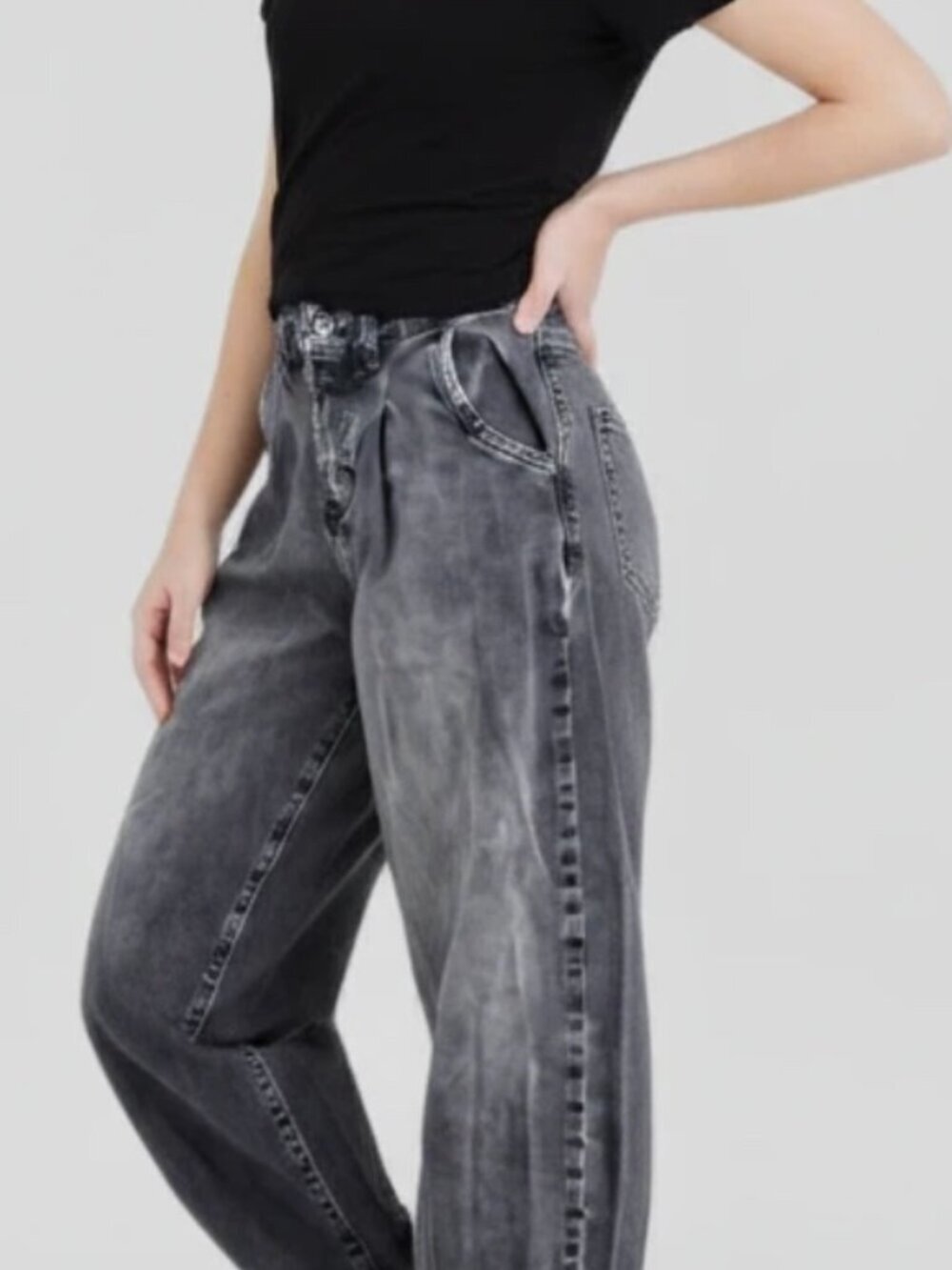Zara Premium Denim High Rise Barrel Balloon Gray Wash Jeans Women Size 4 EUR 36